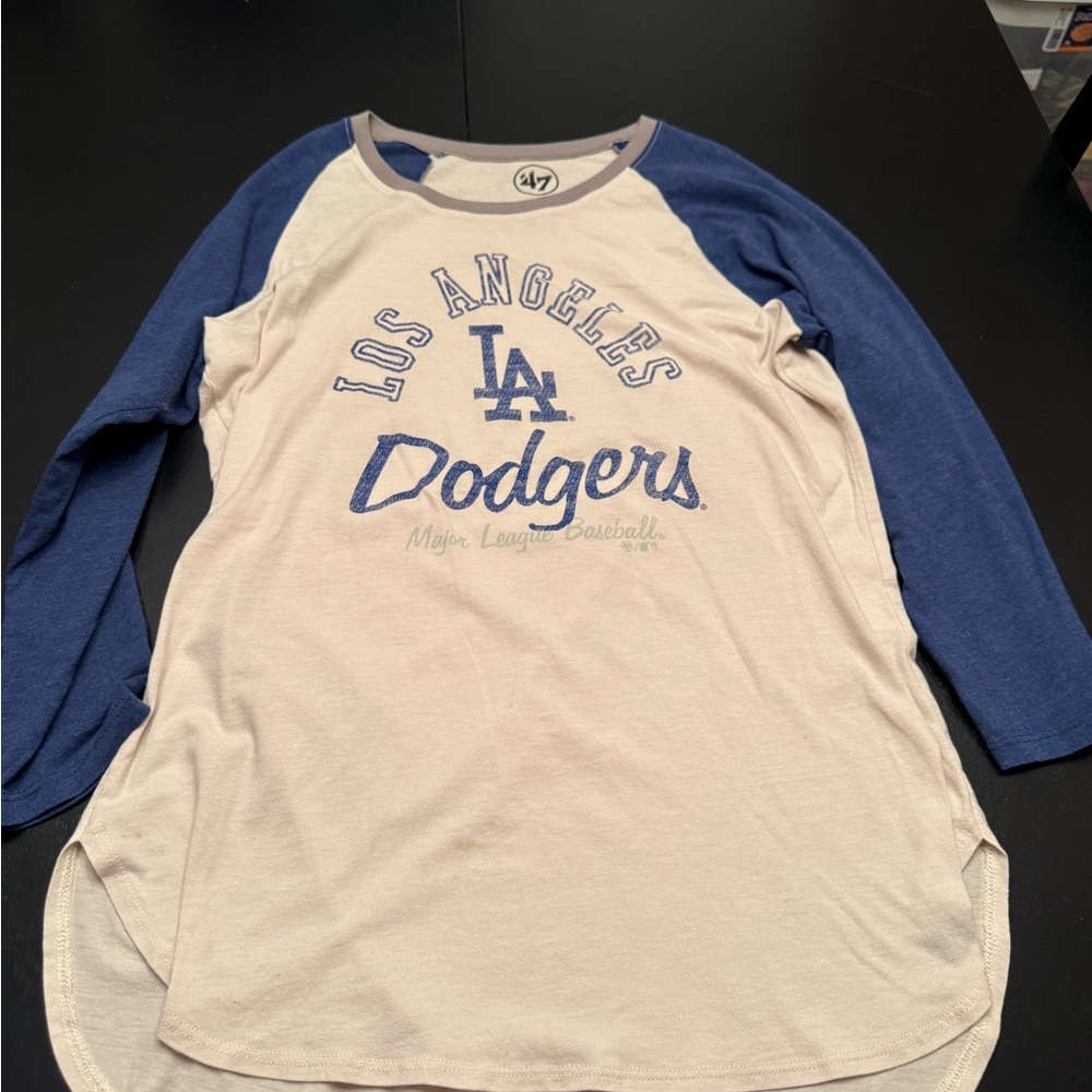 '47 Los Angeles Dodgers Raglan Shirt - Cream & Royal Blue